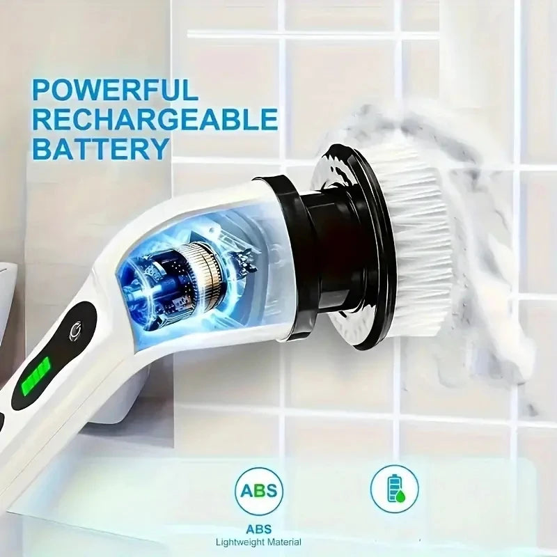 Electric Spin Scrubber Cordless Bathroom Cleaner with 7 Brush Heads & Adjustable Extension Handle