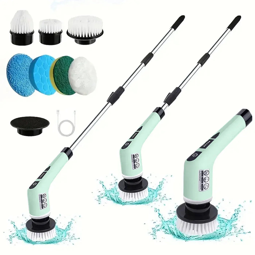 Electric Spin Scrubber Cordless Bathroom Cleaner with 7 Brush Heads & Adjustable Extension Handle