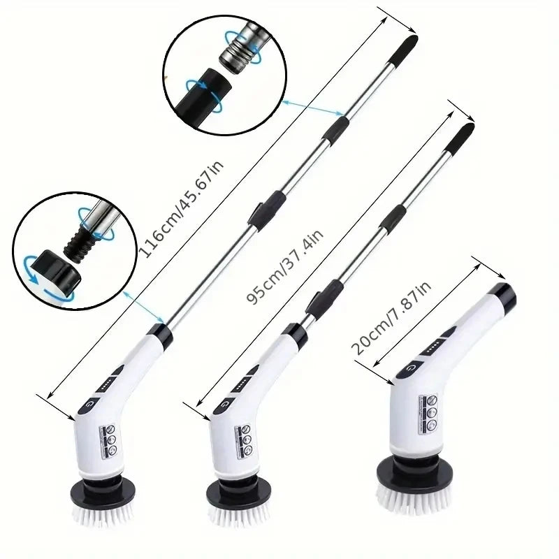 Electric Spin Scrubber Cordless Bathroom Cleaner with 7 Brush Heads & Adjustable Extension Handle