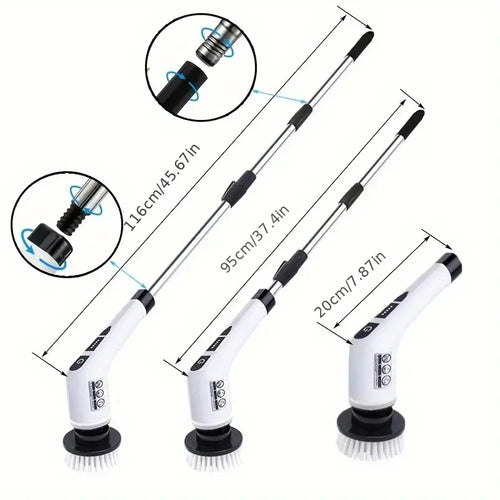 Electric Spin Scrubber Cordless Bathroom Cleaner with 7 Brush Heads & Adjustable Extension Handle