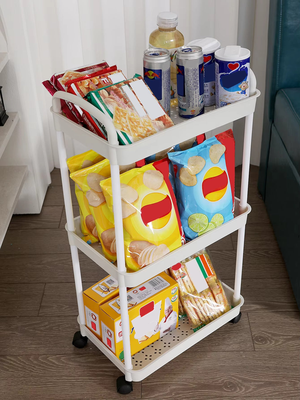 4 Tier Rolling Storage Cart with Wheels Utility Organizer for Kitchen Bathroom Laundry Room Office