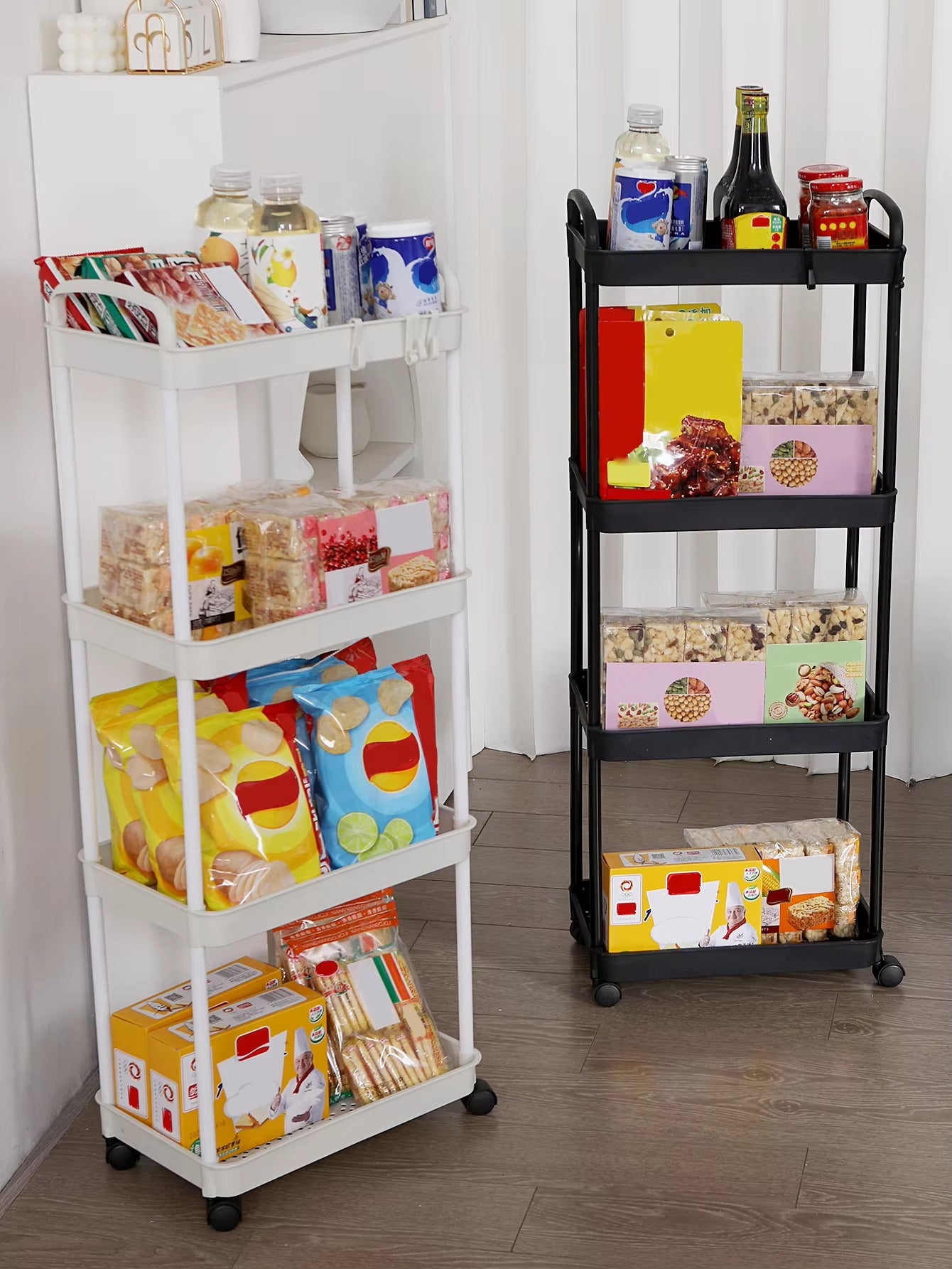 4 Tier Rolling Storage Cart with Wheels Utility Organizer for Kitchen Bathroom Laundry Room Office