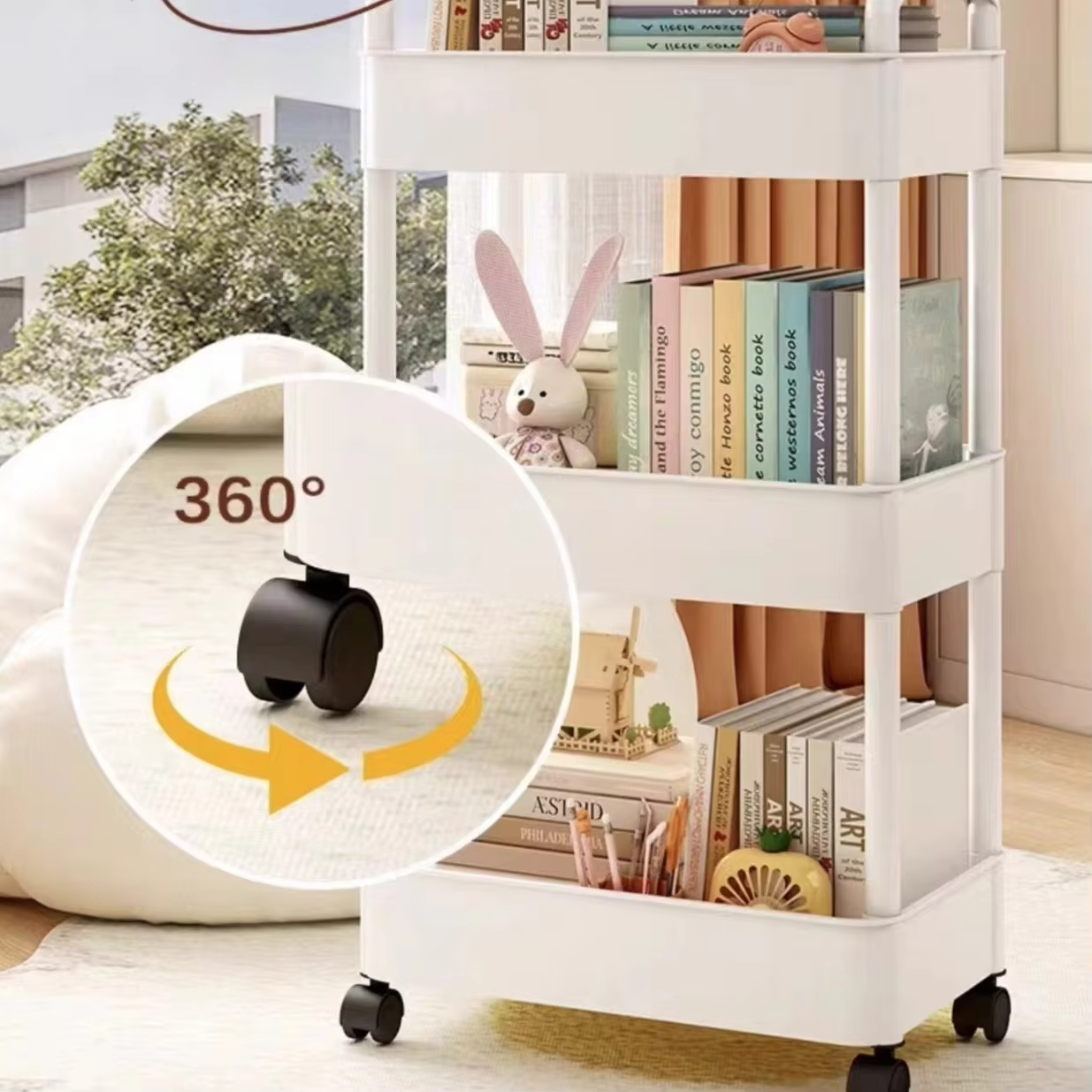 4 Tier Rolling Storage Cart with Wheels Utility Organizer for Kitchen Bathroom Laundry Room Office